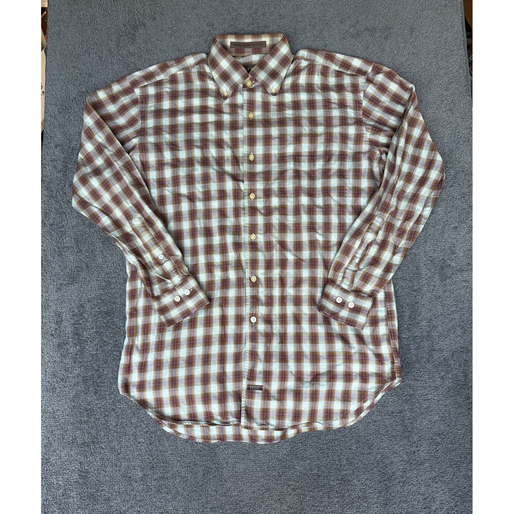 Robert Talbott Mens Plaid Button Down Shirt Brown Tan Purple Size M Carmel CA